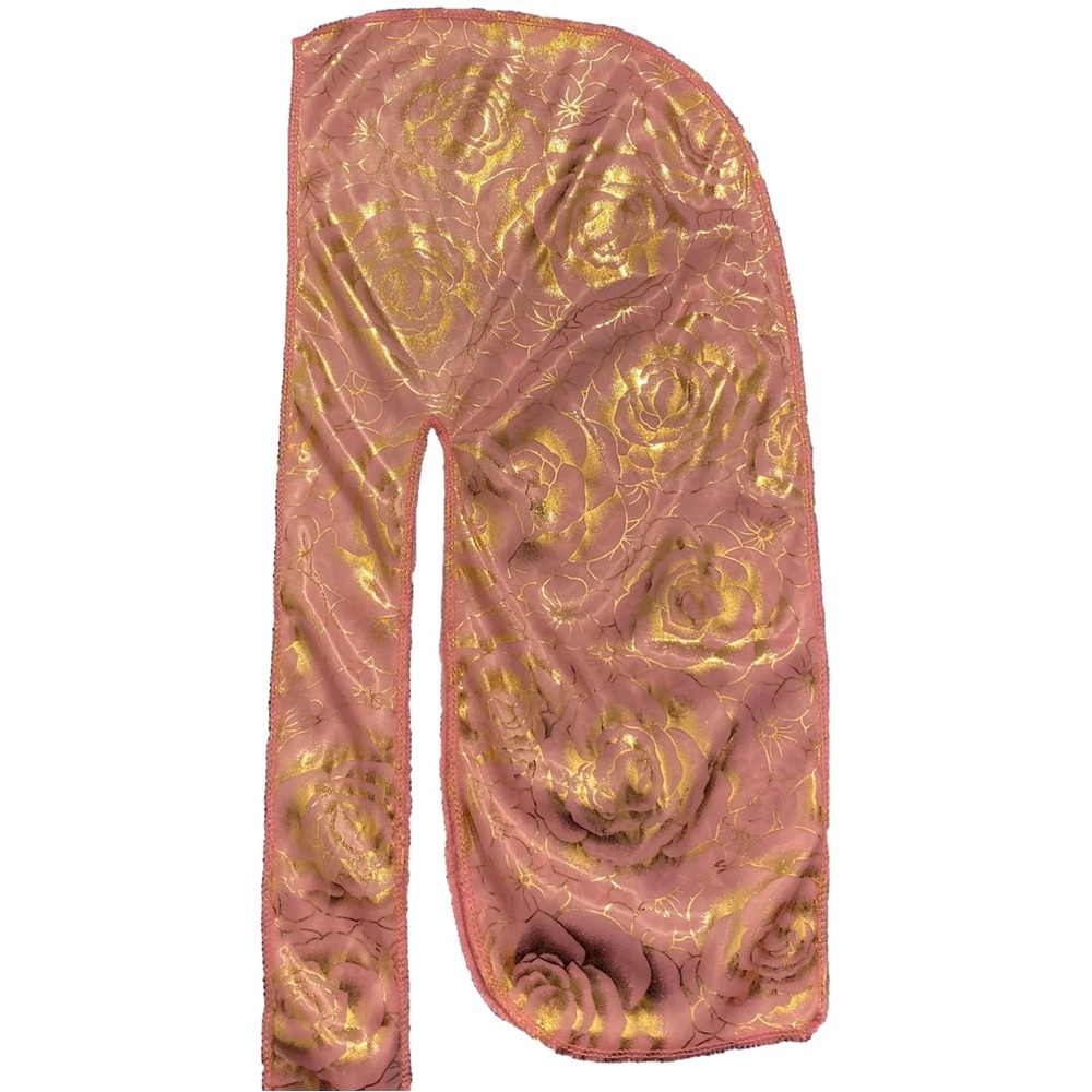 Pink & Gold Rose Print Silky Durag